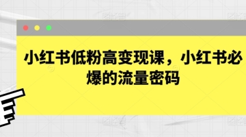 【创业好项目】小红书低粉高变现课，小红书必爆的流量密码