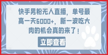 【创业好项目】无人直播在快手吸引众多男粉，单号日赚6000元，新一波盈利机遇已经到来。