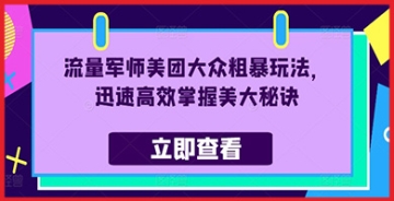 美团大众无障碍赚钱法则：流量军师教你粗暴玩法，快速突破收入限制！