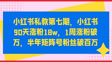 【创业好项目】小红书私教第七期，小红书90天涨粉18w，1周涨粉破万，半年矩阵号粉丝破百万