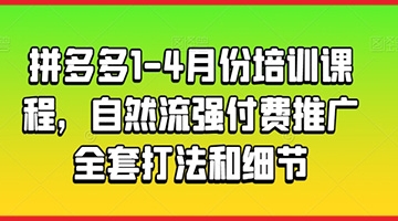 【创业好项目】拼多多1-4月份培训课程，自然流强付费推广全套打法和细节