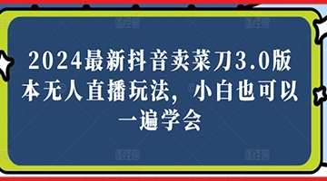 【创业好项目】2024最新抖音卖菜刀3.0版本无人直播玩法，小白也可以一遍学会