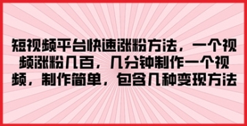 【创业好项目】短视频平台快速涨粉方法，几分钟制作一个视频，制作简单，包含几种变现方法