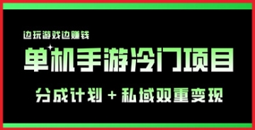 【创业好项目】冷门游戏热赚钱：单机手游分成计划+私域双重变现，打造游戏玩家的财富乐园！