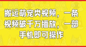 【创业好项目】搬运萌宠类视频，一条视频破千万播放，一部手机即可操作