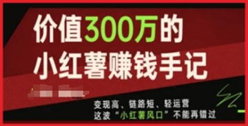 【创业好项目】价值300万的小红书赚钱手记，变现高、链路短、轻运营，这波“小红薯风口”不能再错过