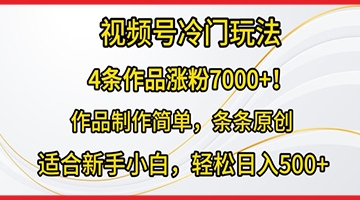 【创业好项目】4条作品涨粉7000+，视频号冷门玩法，作品制作简单，条条原创