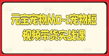 【创业好项目】领先时代的元宝宠物短视频带货实战课程：从零到一引爆带货市场